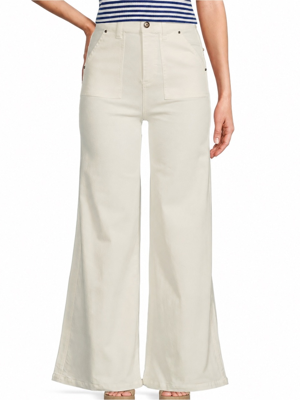 A Loves A White High Rise Wide Leg Patch Pocket Utility Jeans Size 28